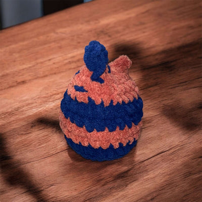 Edmonton Oilers emotional support chicken in orange and blue, perfect for cheering on your favorite team.